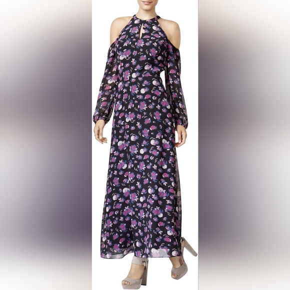 NEW Floral Print Cold Shoulder Maxi Dress Size M - Picture 1 of 4